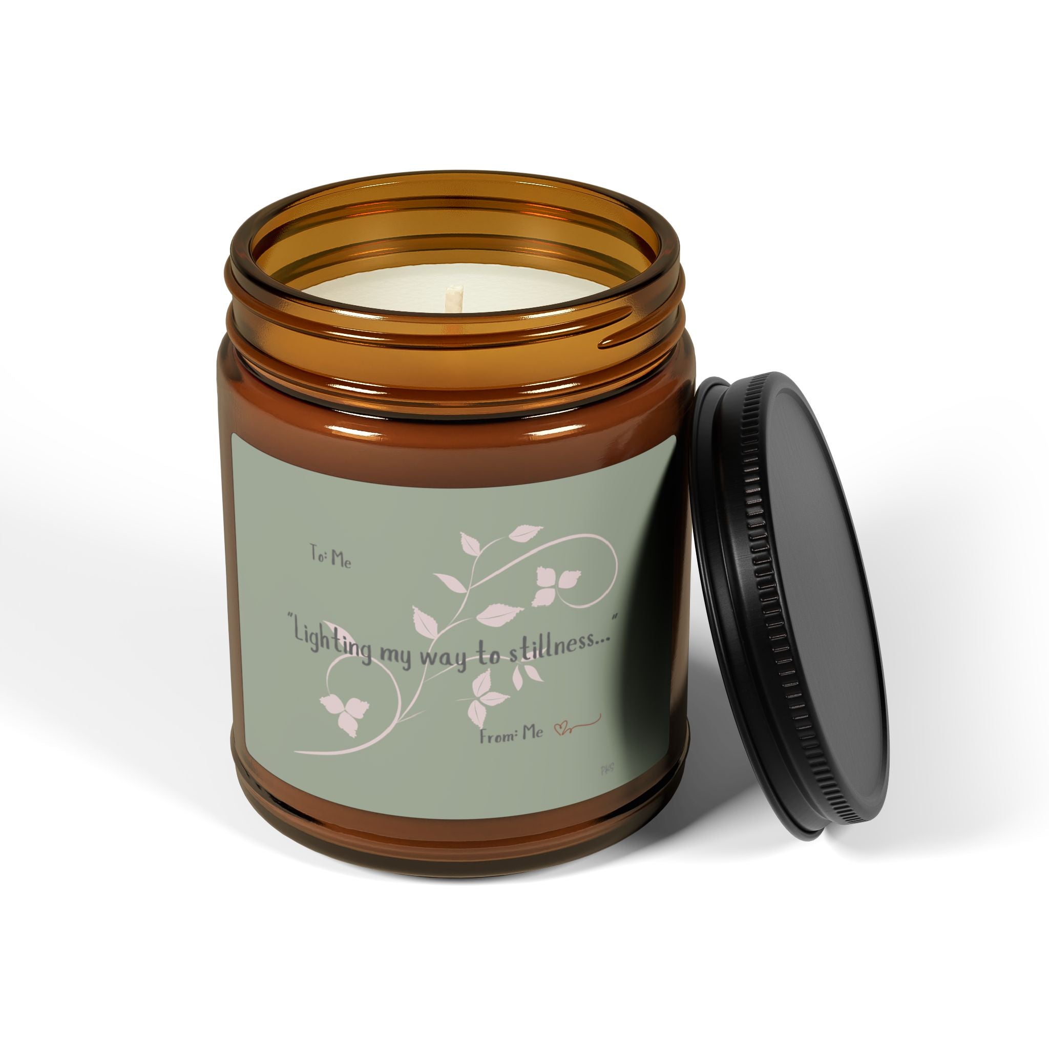 "Lighting My Way To Stillness..." Scented Soy Candle (Multi-Size, Amber Jar)