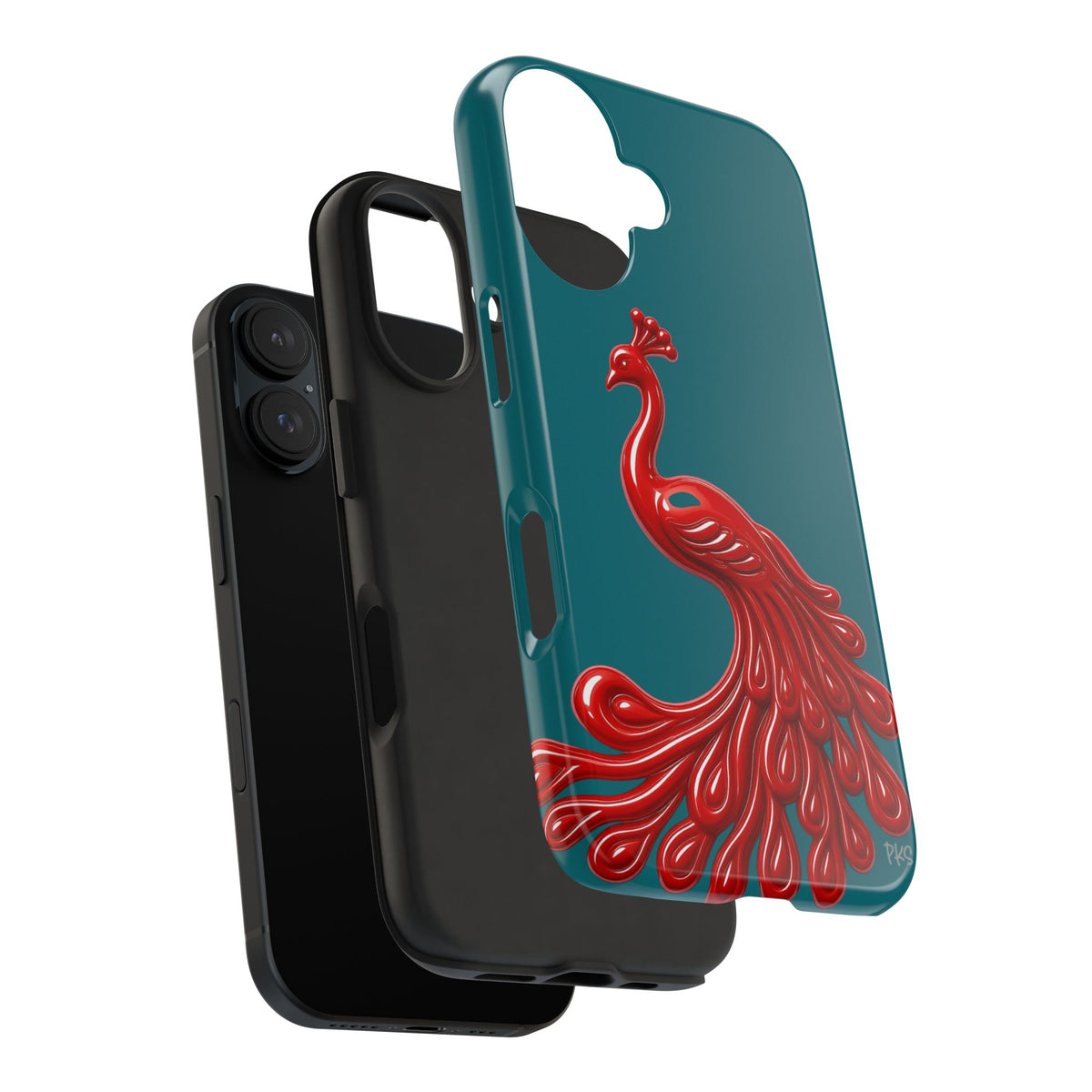 Flourish — Protective Teal iPhone Cover with Glossy Sculpted Bird Design