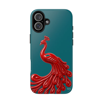 Flourish — Protective Teal iPhone Cover with Glossy Sculpted Bird Design