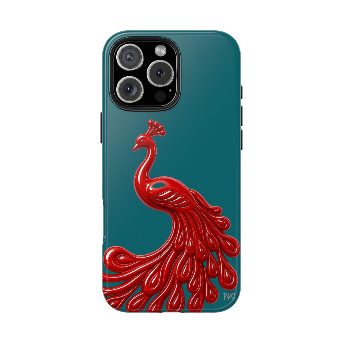 Flourish — Protective Teal iPhone Cover with Glossy Sculpted Bird Design
