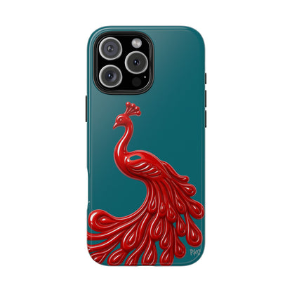 Flourish — Protective Teal iPhone Cover with Glossy Sculpted Bird Design