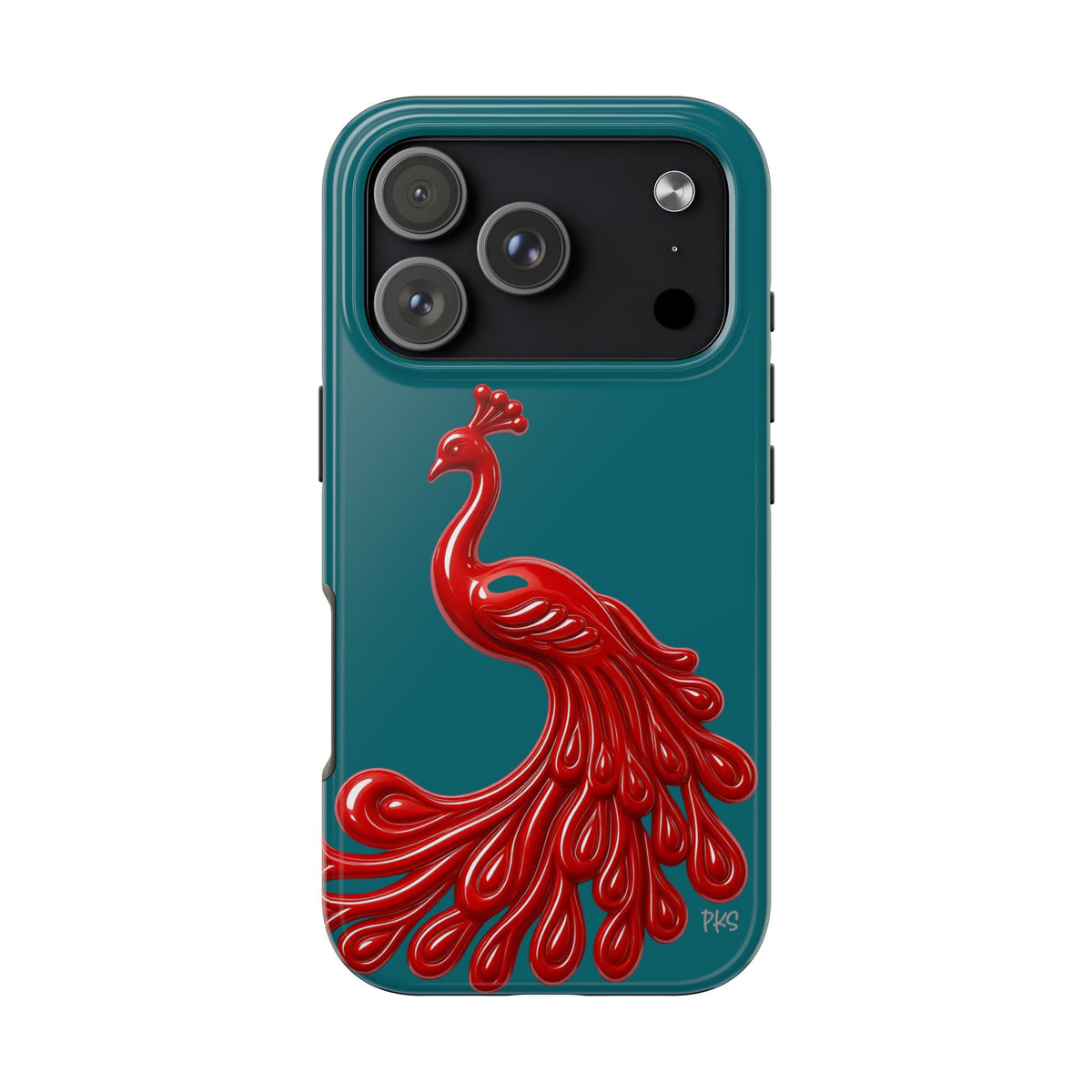 Flourish — Protective Teal iPhone Cover with Glossy Sculpted Bird Design