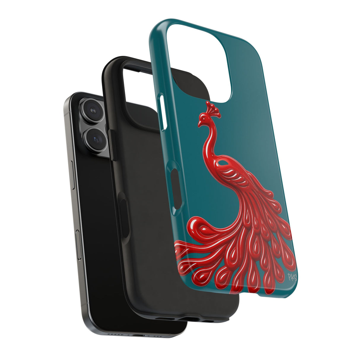 Flourish — Protective Teal iPhone Cover with Glossy Sculpted Bird Design
