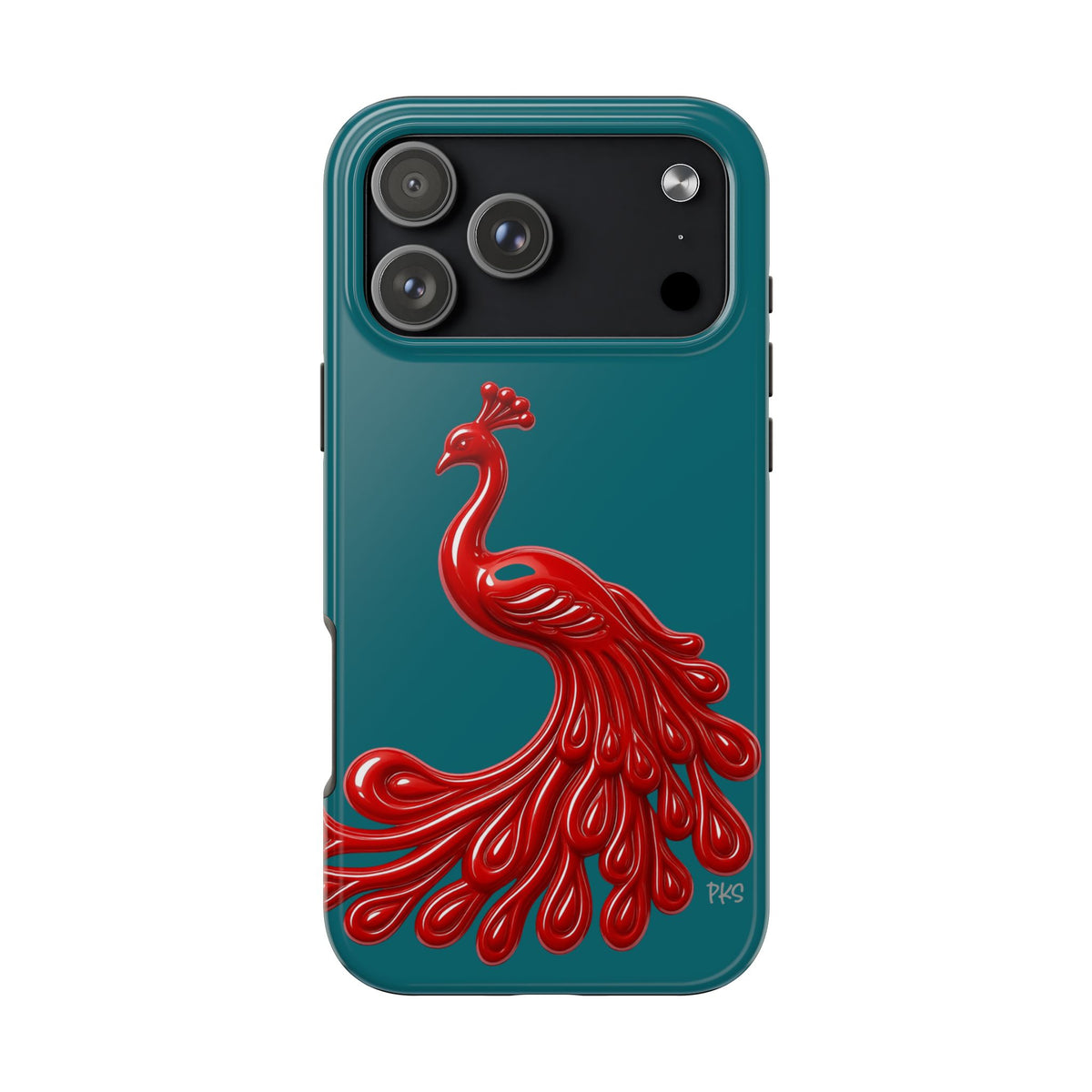 Flourish — Protective Teal iPhone Cover with Glossy Sculpted Bird Design