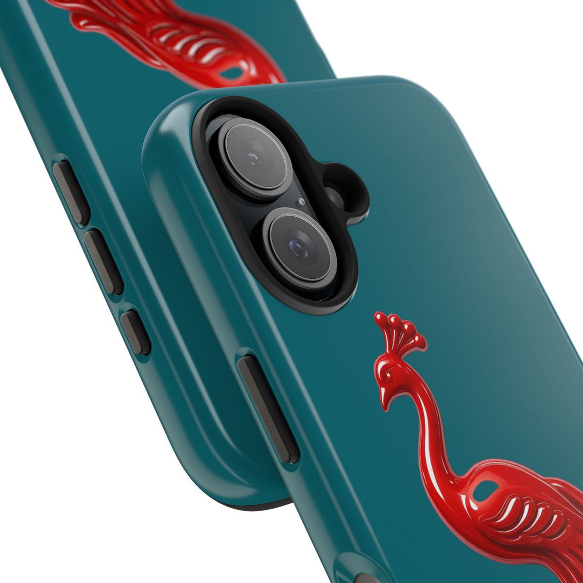 Flourish — Protective Teal iPhone Cover with Glossy Sculpted Bird Design