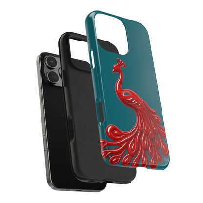 Flourish — Protective Teal iPhone Cover with Glossy Sculpted Bird Design