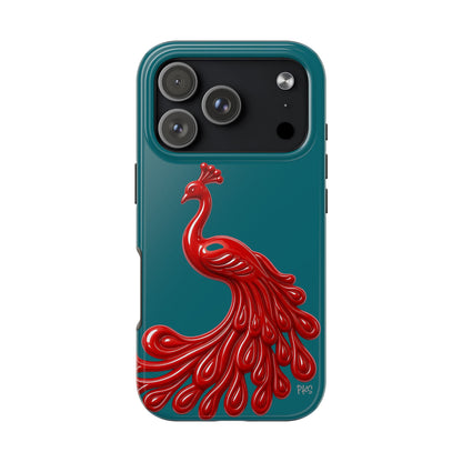 Flourish — Protective Teal iPhone Cover with Glossy Sculpted Bird Design