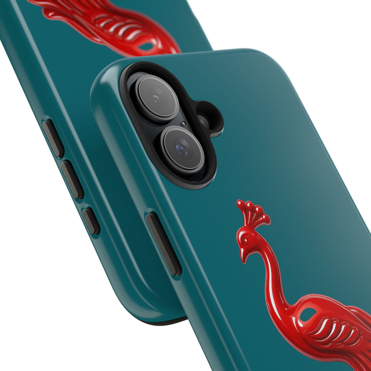 Flourish — Protective Teal iPhone Cover with Glossy Sculpted Bird Design