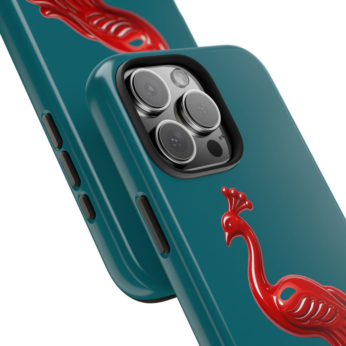 Flourish — Protective Teal iPhone Cover with Glossy Sculpted Bird Design