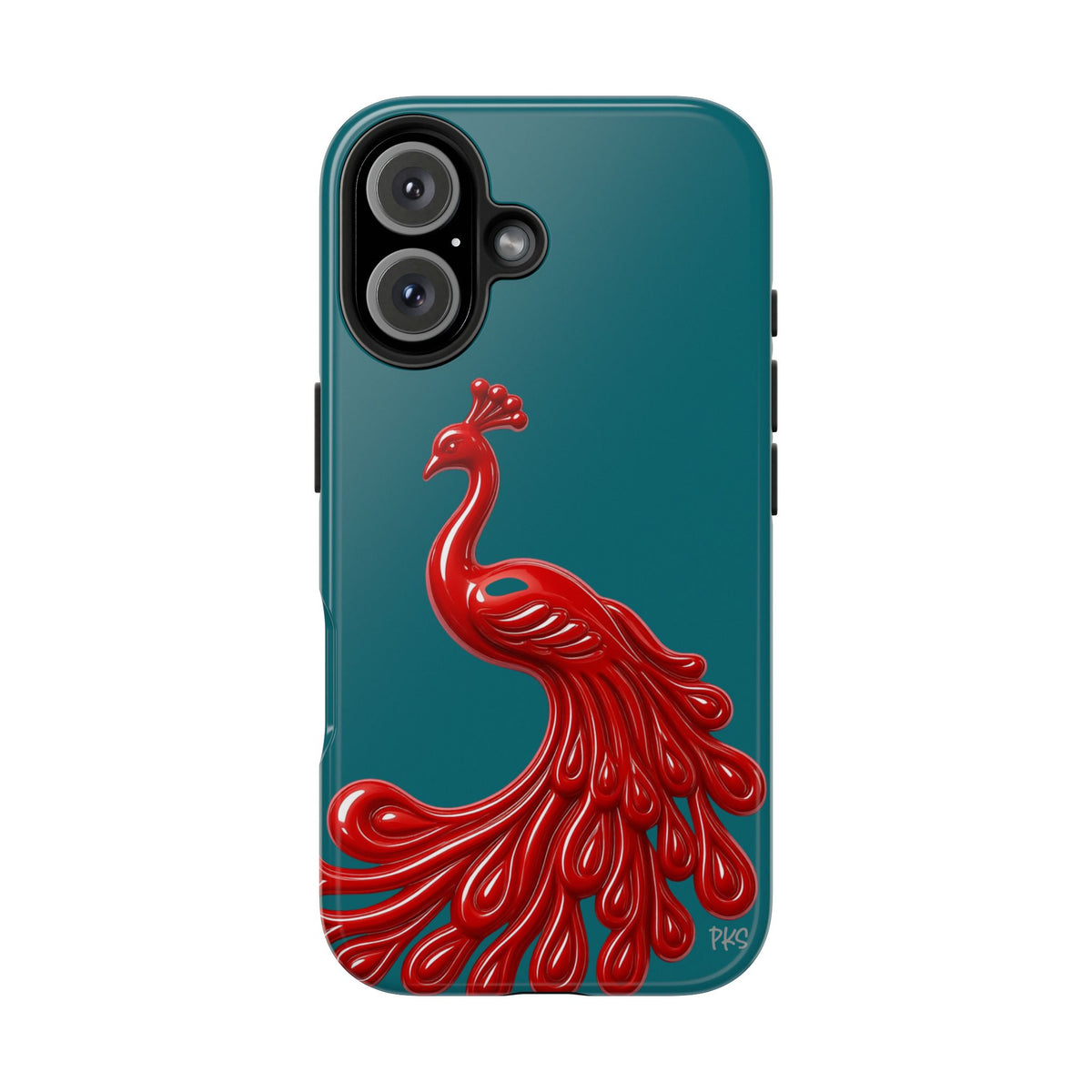 Flourish — Protective Teal iPhone Cover with Glossy Sculpted Bird Design