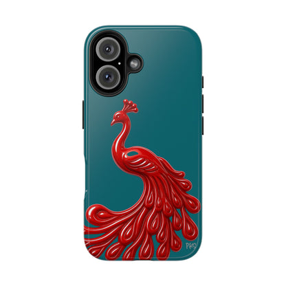 Flourish — Protective Teal iPhone Cover with Glossy Sculpted Bird Design