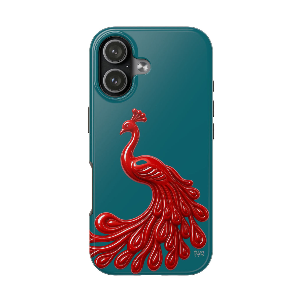 Flourish — Protective Teal iPhone Cover with Glossy Sculpted Bird Design