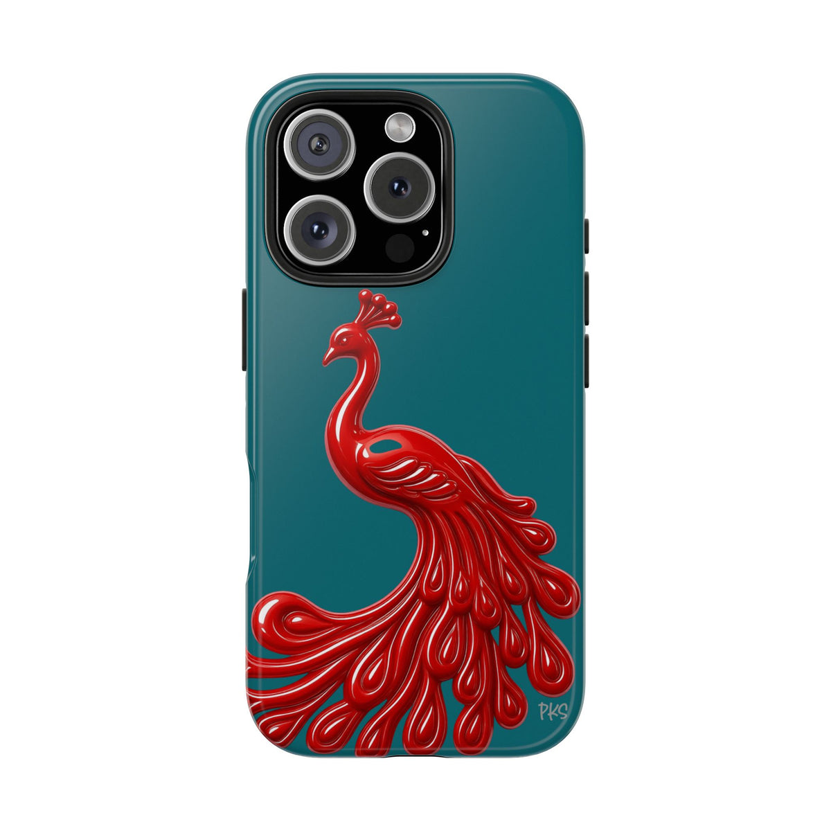 Flourish — Protective Teal iPhone Cover with Glossy Sculpted Bird Design