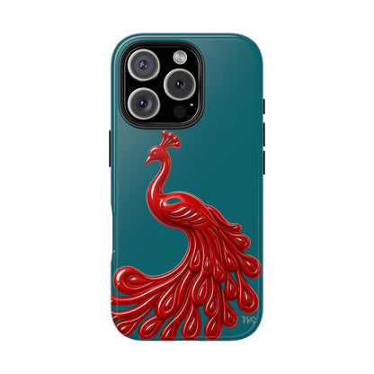 Flourish — Protective Teal iPhone Cover with Glossy Sculpted Bird Design