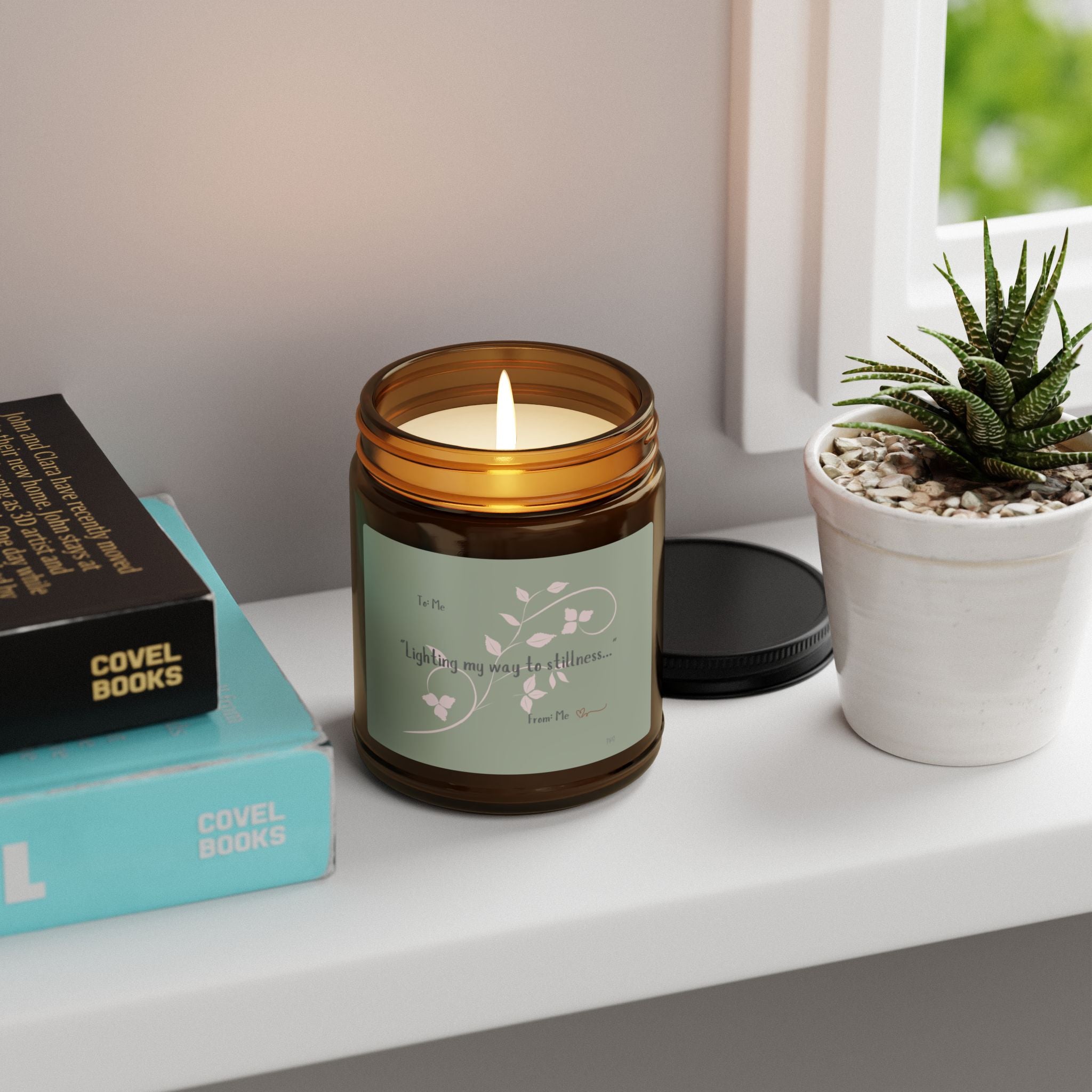 "Lighting My Way To Stillness..." Scented Soy Candle (Multi-Size, Amber Jar)