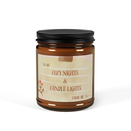 Cozy Nights & Candle Lights Scented Soy Candle (Multi-Size, Amber Jar)