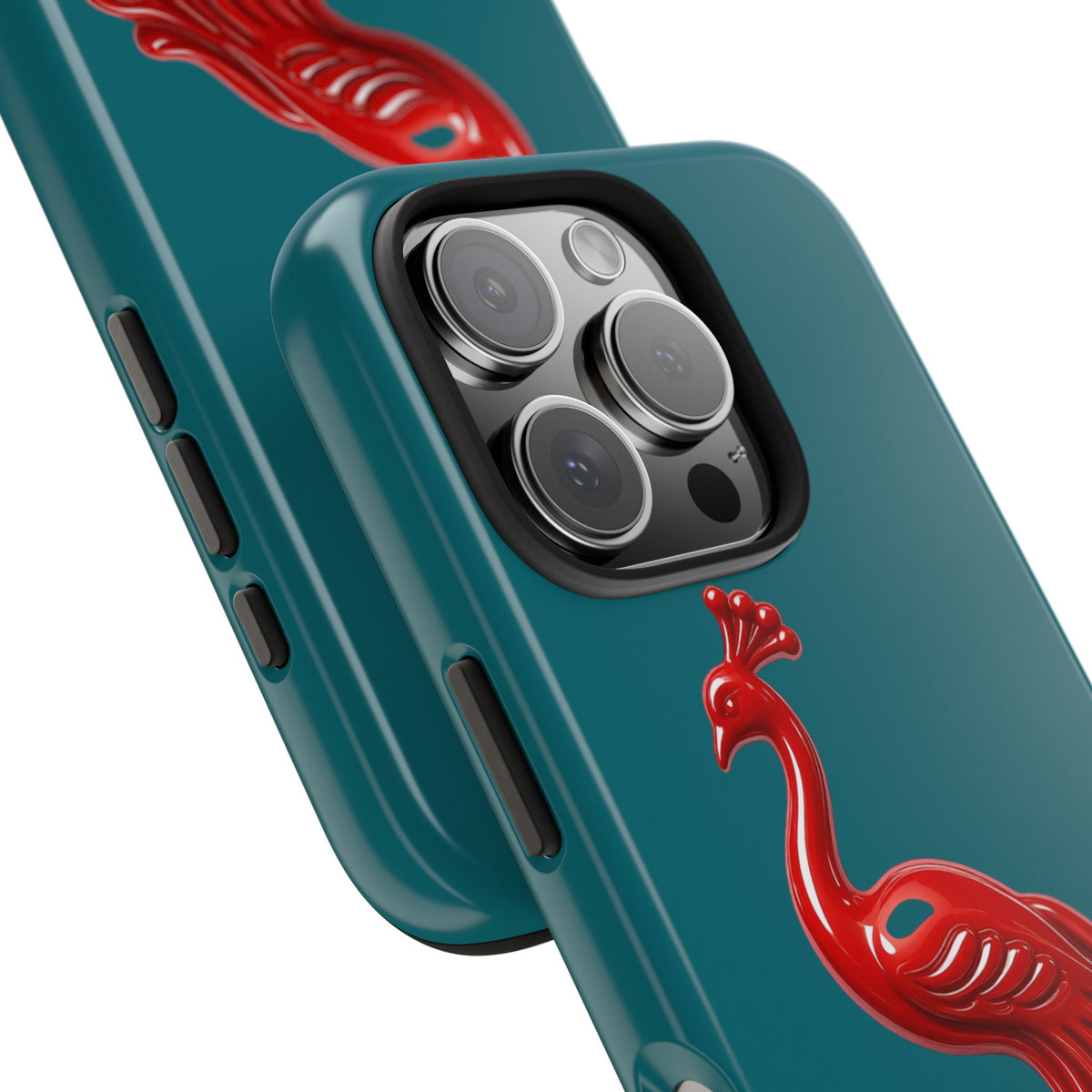 Flourish — Protective Teal iPhone Cover with Glossy Sculpted Bird Design